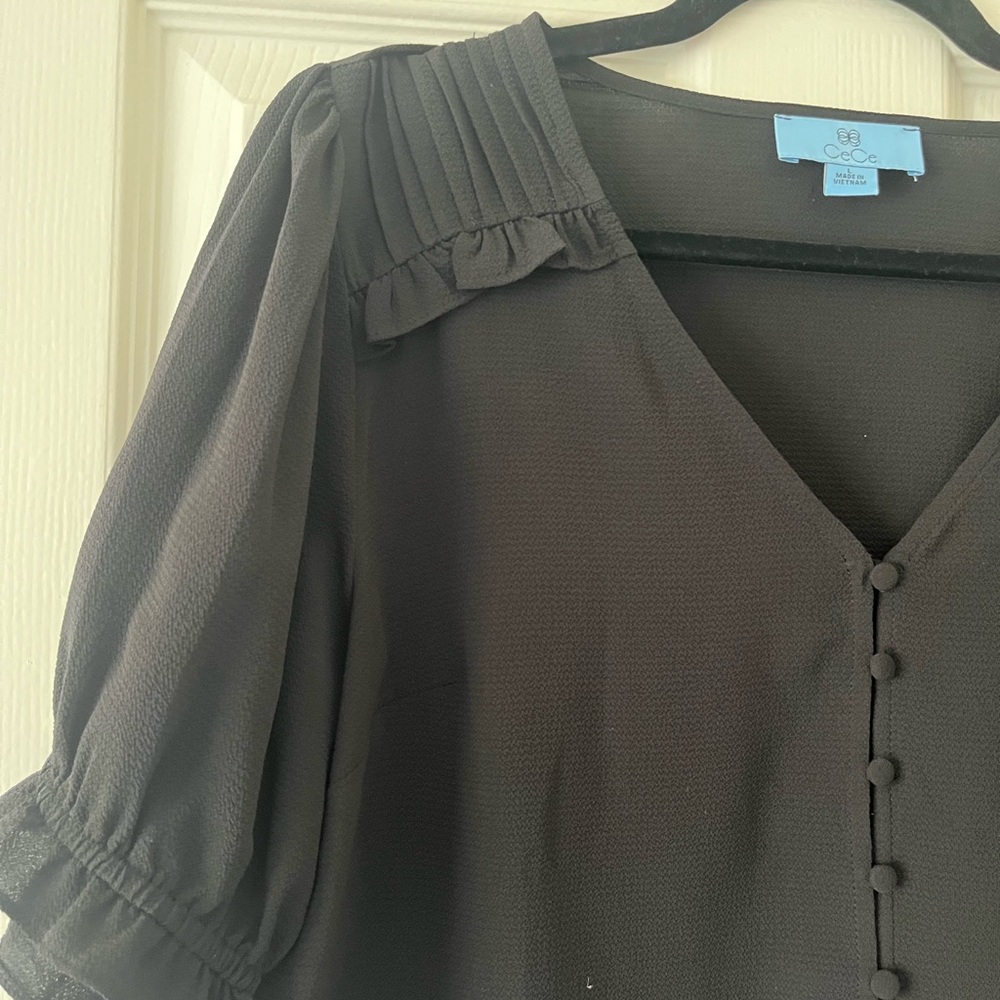 Cece Black Ruffle Button-Down Blouse - image 2
